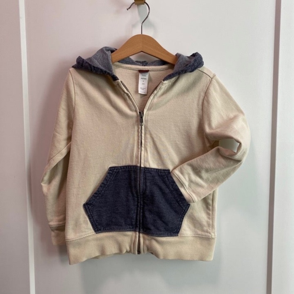 Tea Collection Kids zip hoodie, off white & denim, size S (4-5)